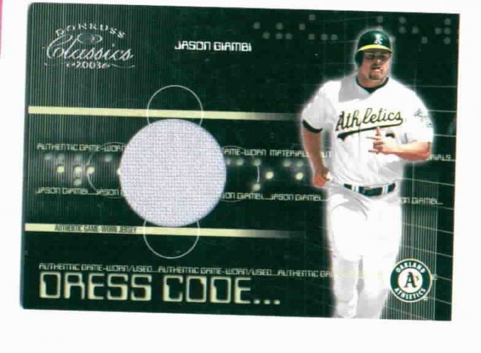 2003 Donruss Classics Dress Code Jason Giambi Jersey Card Oakland A's #D /500