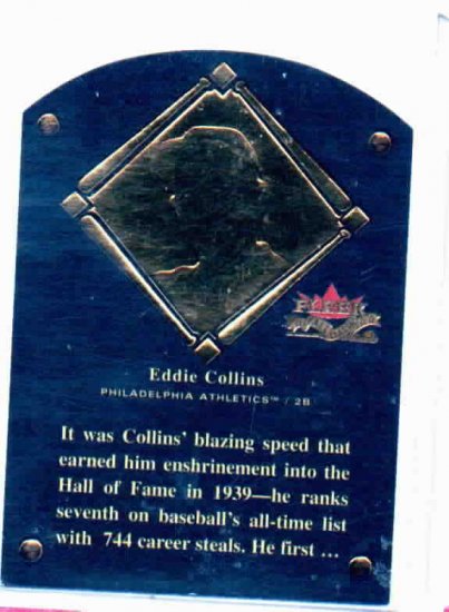 2002 Fleer Fall Classics Eddie Collins HOF Plaque Philidelphia Athletics #D / 1939