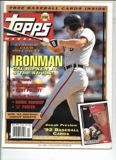 Fall 1991 Topps Magazine Cal Ripken Cover Free Cards Inside