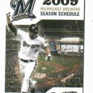 2009 Milwaukee Brewers Pocket Schedule Ryan Braun