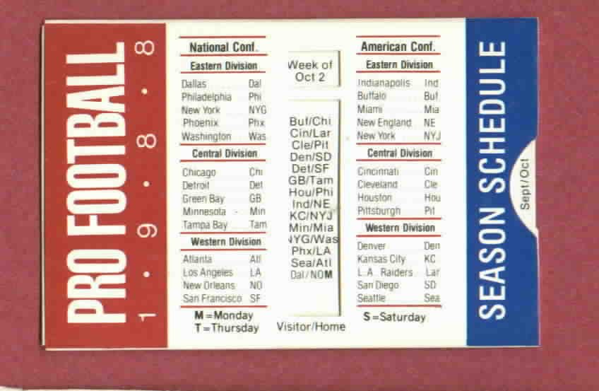 1988 NFL Pro Football Pocket Schedule