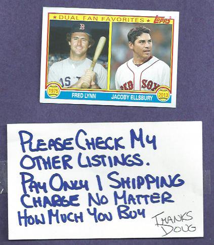 2013 Topps Archives Fred Lynn Jacoby Ellsbury Boston Red Sox Fan Favorites # DFF-LE
