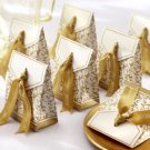 Gold Wedding Favor Box with Damask Print & Gold Ribbon