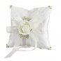 Flower Decoration White Satin Wedding Ring Pillow