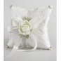 Flower Decoration White Satin Wedding Ring Pillow