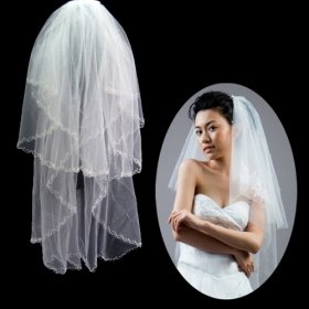 2 Layers Elbow Length Pearl Edge Wedding Veil TS027