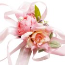 Orange with Pink Silk Rose Wedding Wrist Corsage SIM108