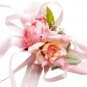 Orange with Pink Silk Rose Wedding Wrist Corsage SIM108