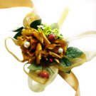 Fall Theme Wedding Gold Silk Roses Wrist Corsage SIM115