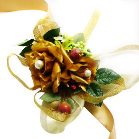 Fall Theme Wedding Gold Silk Roses Wrist Corsage SIM115