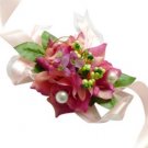 Fuchsia Silk Rose Wedding Bridal Wrist Corsage SIM093