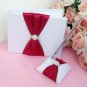 Deep Red Satin Bow Wedding GuestBook & Pen Set