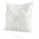 Victorian Lace & Rhinestone White Satin Ring Pillow