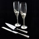 Unique Double Rings Toasting Flutes & Cake Serving Set