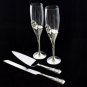 Unique Double Rings Toasting Flutes & Cake Serving Set