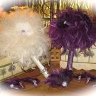 Whimsical Ivory Feather Wedding Bridal Bouquet  & FREE Groom Boutonniere