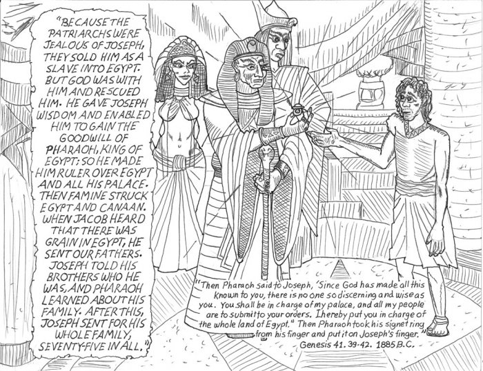 Small Bible original art Joseph and Pharaoh
