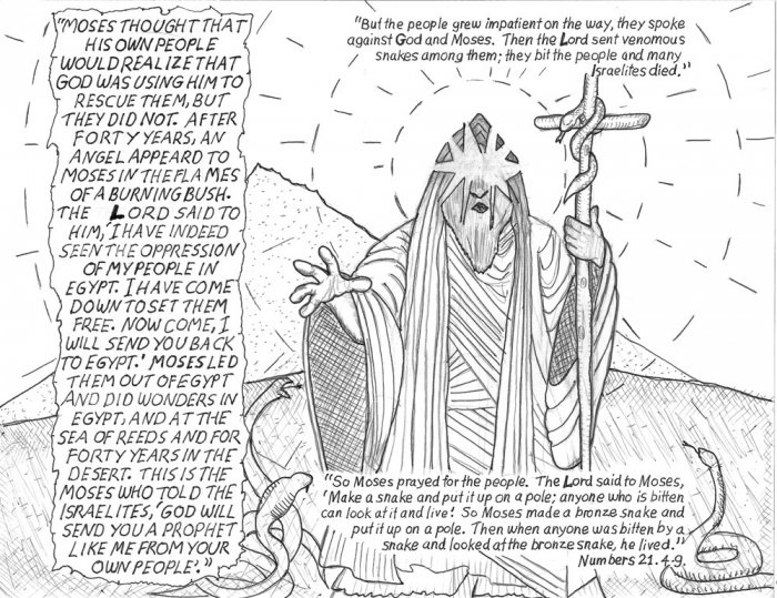 Small Bible original art Moses and the snakes