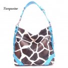 Giraffe Print Women's Carly Handbag Purse, Turquoise (122-5028)
