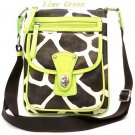 Giraffe Print Messsenger Style Handbag Purse, Green (122-1167)