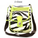 Zebra Print Messsenger Style Handbag Purse, Green (120-1167)