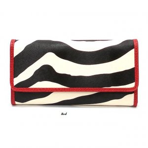 Zebra Print Women's Tri Fold Checkbook Wallet, Red (120AW107)