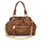 Quilted Studded Stam Handbag Purse, Brown