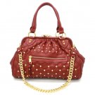 Quilted Studded Stam Handbag Purse, Red