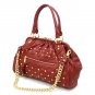 Quilted Studded Stam Handbag Purse, Red