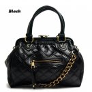 Quilted Kisslock Closure Stam Handbag Purse, Black