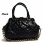 Quilted Kisslock Closure Stam Handbag Purse, Black
