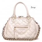 Quilted Kisslock Closure Stam Handbag Purse, Beige