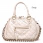 Quilted Kisslock Closure Stam Handbag Purse, Beige