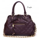 Quilted Kisslock Closure Stam Handbag Purse, Purple
