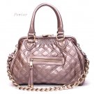 Quilted Kisslock Closure Stam Handbag Purse, Pewter