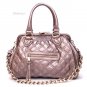 Quilted Kisslock Closure Stam Handbag Purse, Pewter