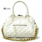 Quilted Kisslock Closure Stam Handbag Purse, White