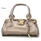 Paddington Padlock Vegan Satchel Handbag Purse, Pewter