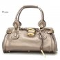 Paddington Padlock Vegan Satchel Handbag Purse, Pewter
