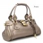 Paddington Padlock Vegan Satchel Handbag Purse, Pewter