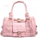 Antique Gold-tone Hardware Padlock Satchel Handbag Purse, Pink