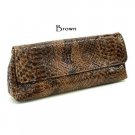Brown Snake Skin Faux Leather Evening Clutch Bag