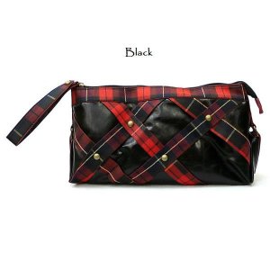 Plaid Print Clutch Handbag, Black