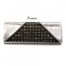 Pewter Evening Clutch Handbag with Rhinestone Accents