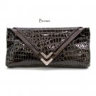 Faux Croc Leather Evening Clutch Handbag, Brown