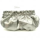 Removable Chain Strap Ruched  Evening Clutch Handbag, Silver