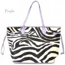 Zebra Print Tote Handbag Purse, L/Purple