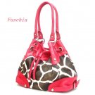 Giraffe Print Drawstring Handbag Purse, Fuschia (122-2930)