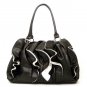 Ruffled Vegan Leather Handbag Purse, Black