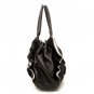 Ruffled Vegan Leather Handbag Purse, Black